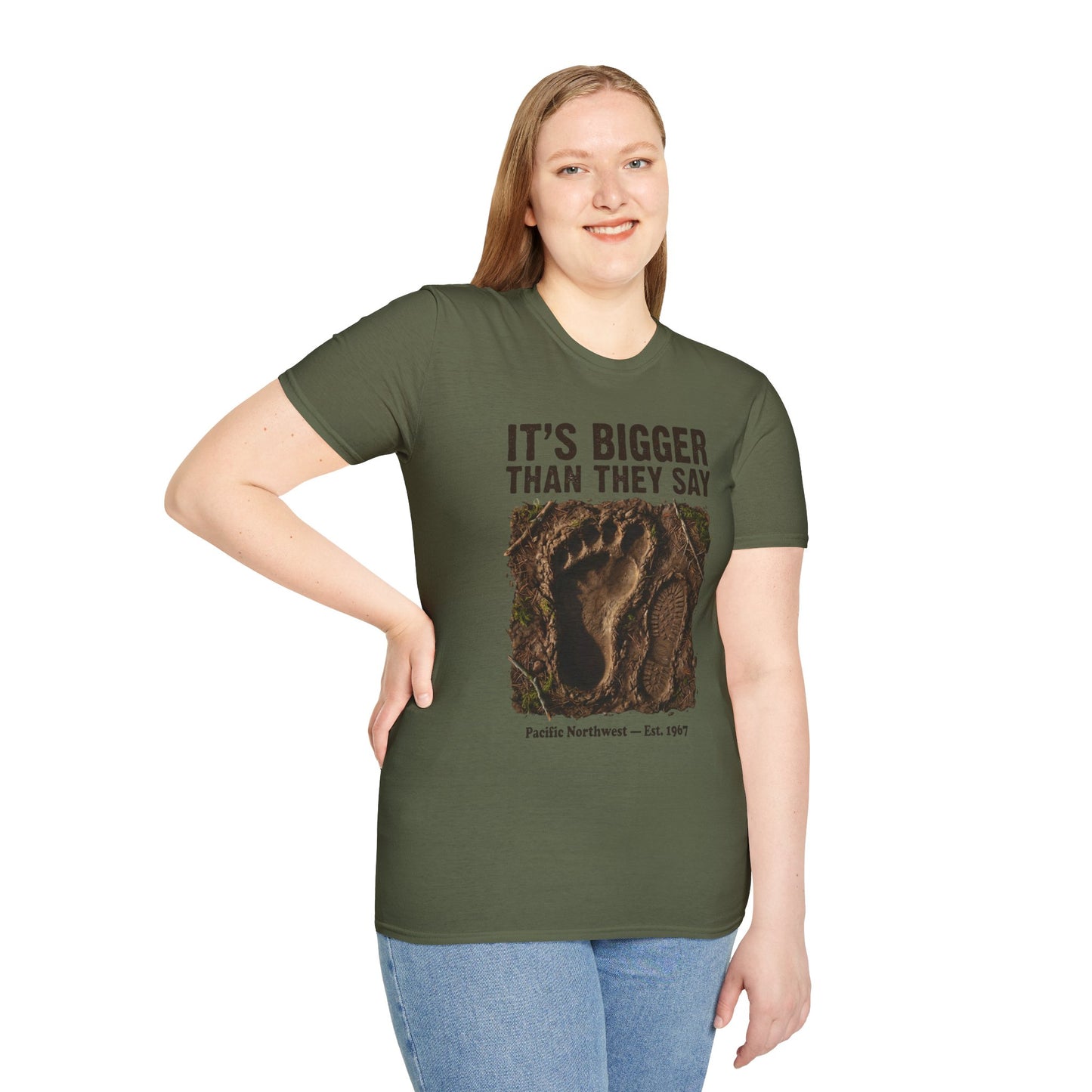 Bigfoot Footprint T-Shirt — "It's Bigger Than They Say" Pacific Northwest Tee
